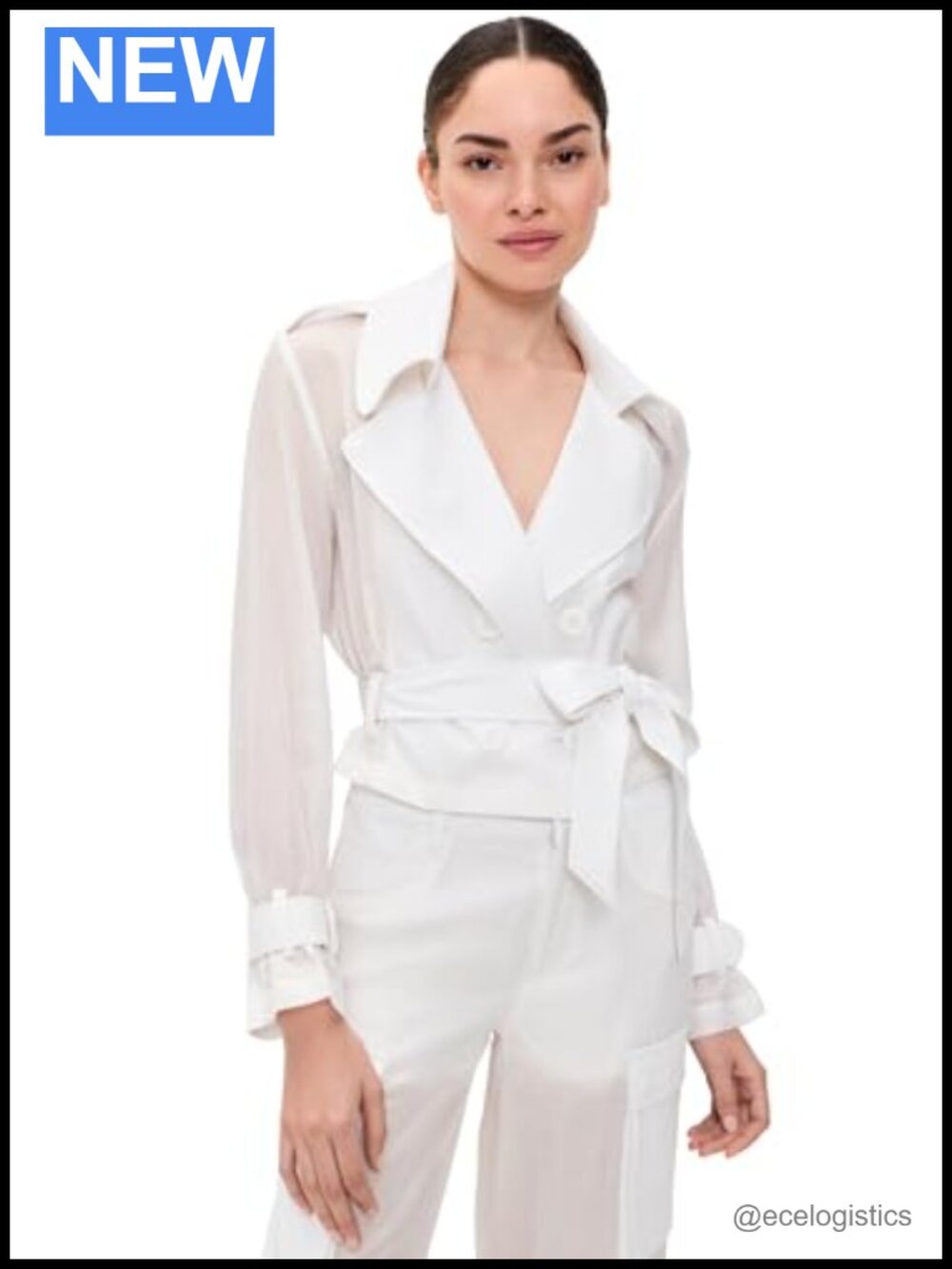 alice + olivia Keith Sheer Combo Cropped Trench with Belt